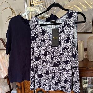 Espresso Navy and White Floral Blouse